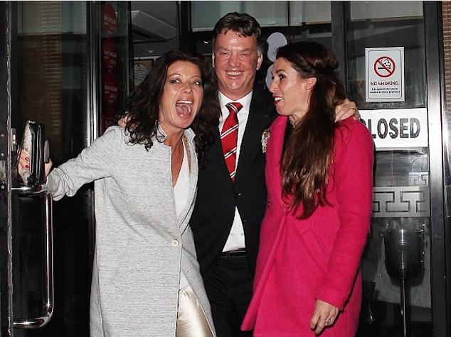 LVG celebrates with his wife and friends overnight in Manchester